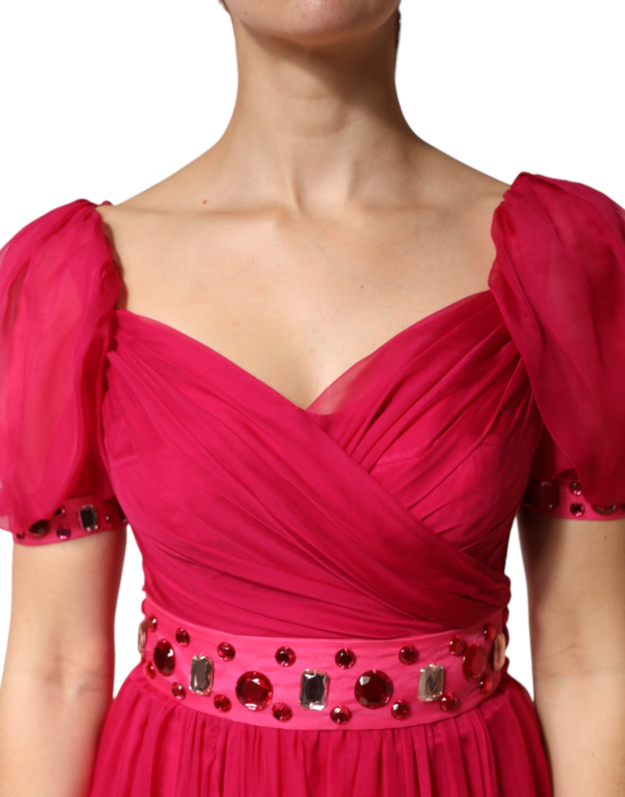 Dolce &amp; Gabbana Pink Silk Embellished A-line Midi Dress