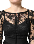 Dolce & Gabbana Black Lace Trim Cotton Sheath Midi Dress