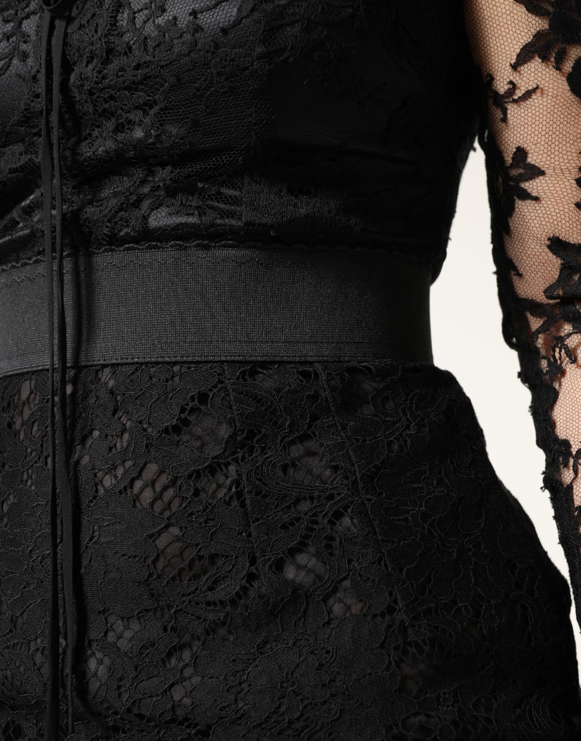 Dolce &amp; Gabbana Black Lace Trim Cotton Sheath Midi Dress