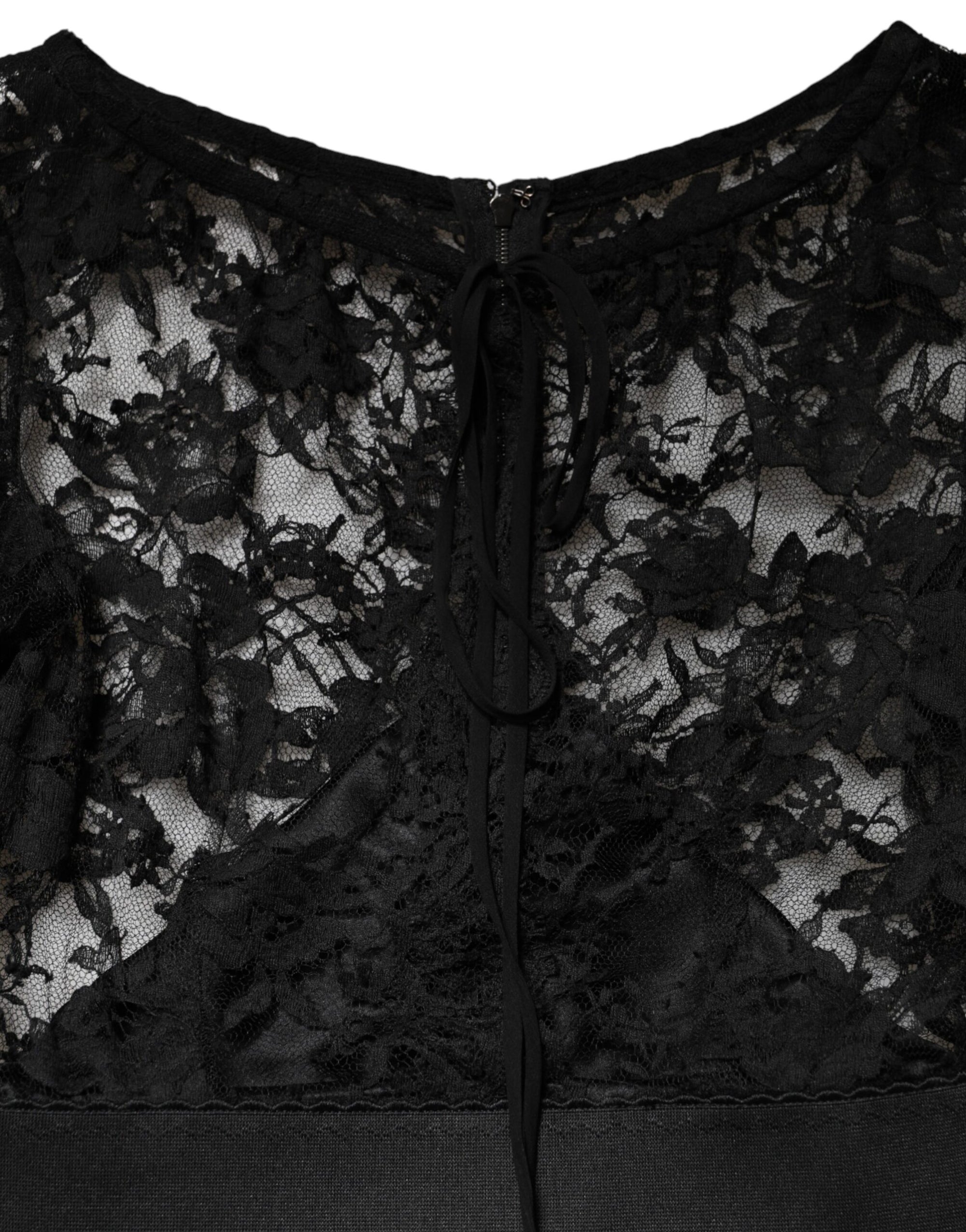 Dolce &amp; Gabbana Black Lace Trim Cotton Sheath Midi Dress