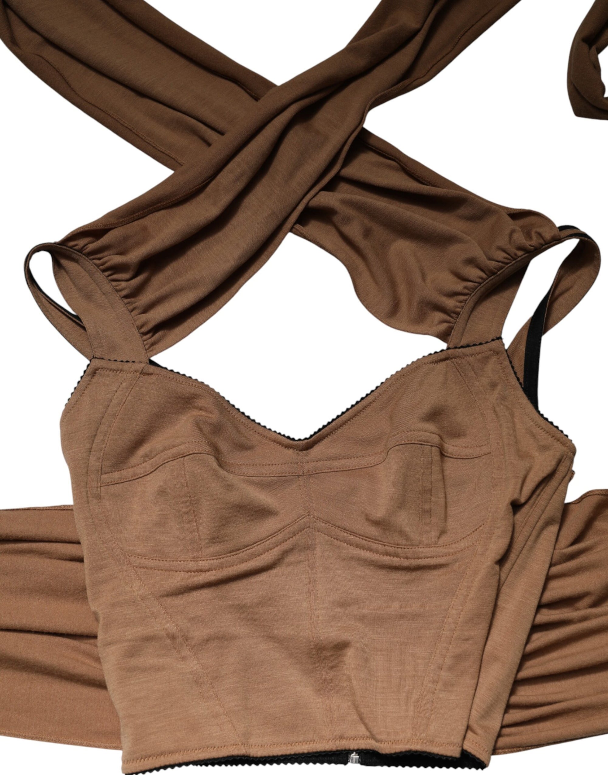 Dolce &amp; Gabbana Brown Virgin Wool Sleeveless Scarf Tank Top