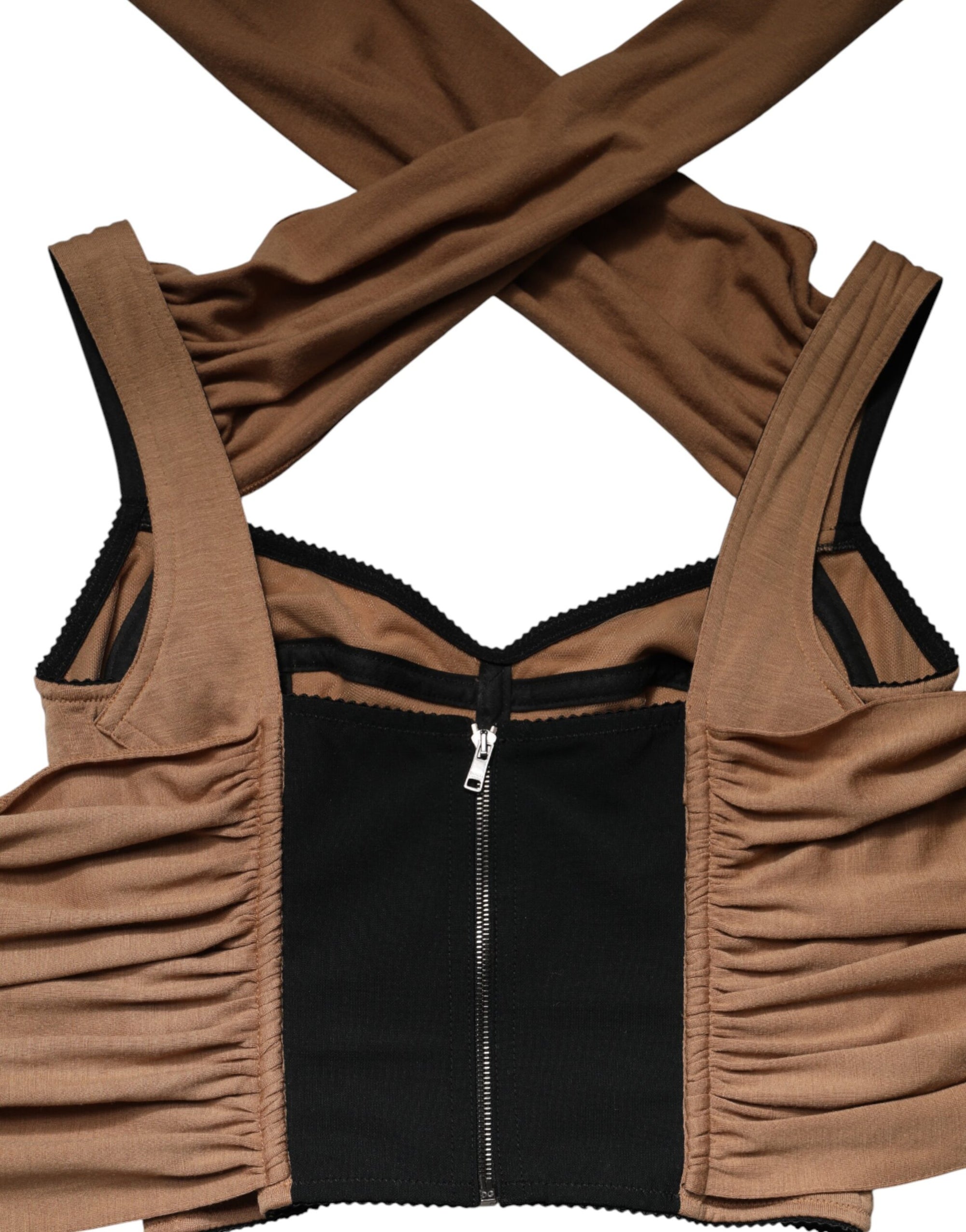 Dolce &amp; Gabbana Brown Virgin Wool Sleeveless Scarf Tank Top