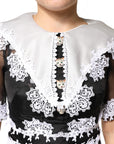 Dolce & Gabbana Black White Silk Macrame Lace Midi Dress
