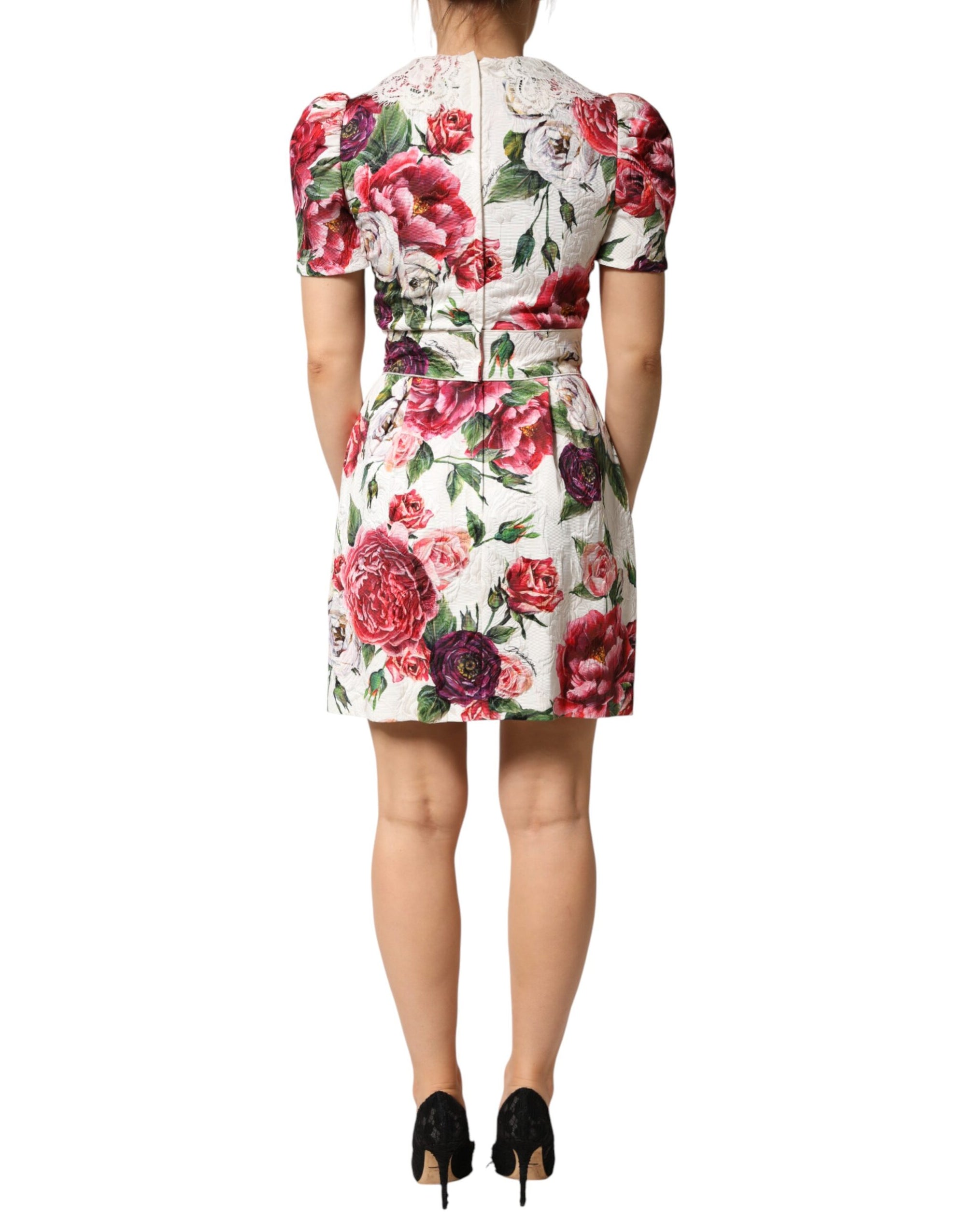 Dolce &amp; Gabbana White Floral Embellished Sheath Mini Dress