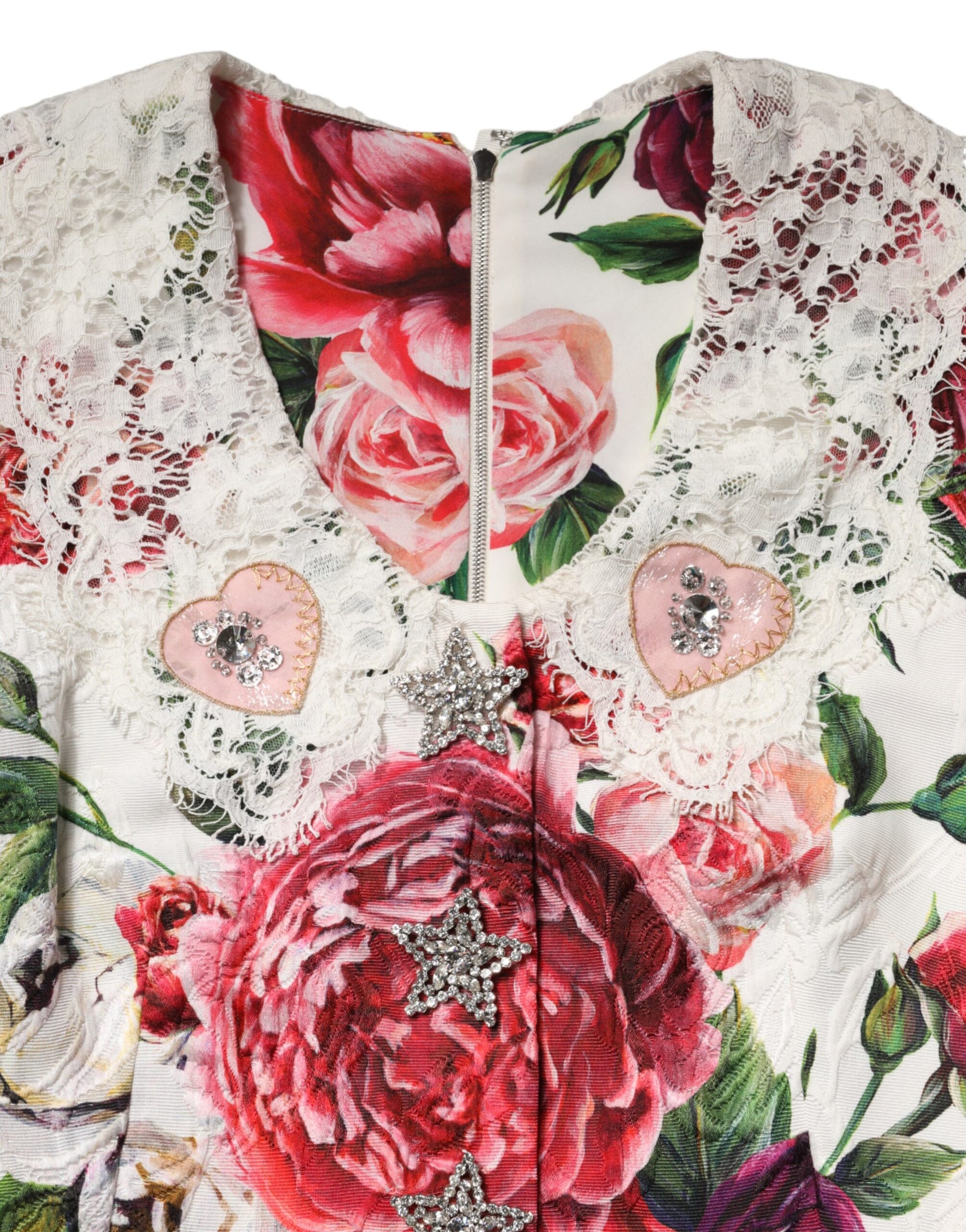 Dolce &amp; Gabbana White Floral Embellished Sheath Mini Dress