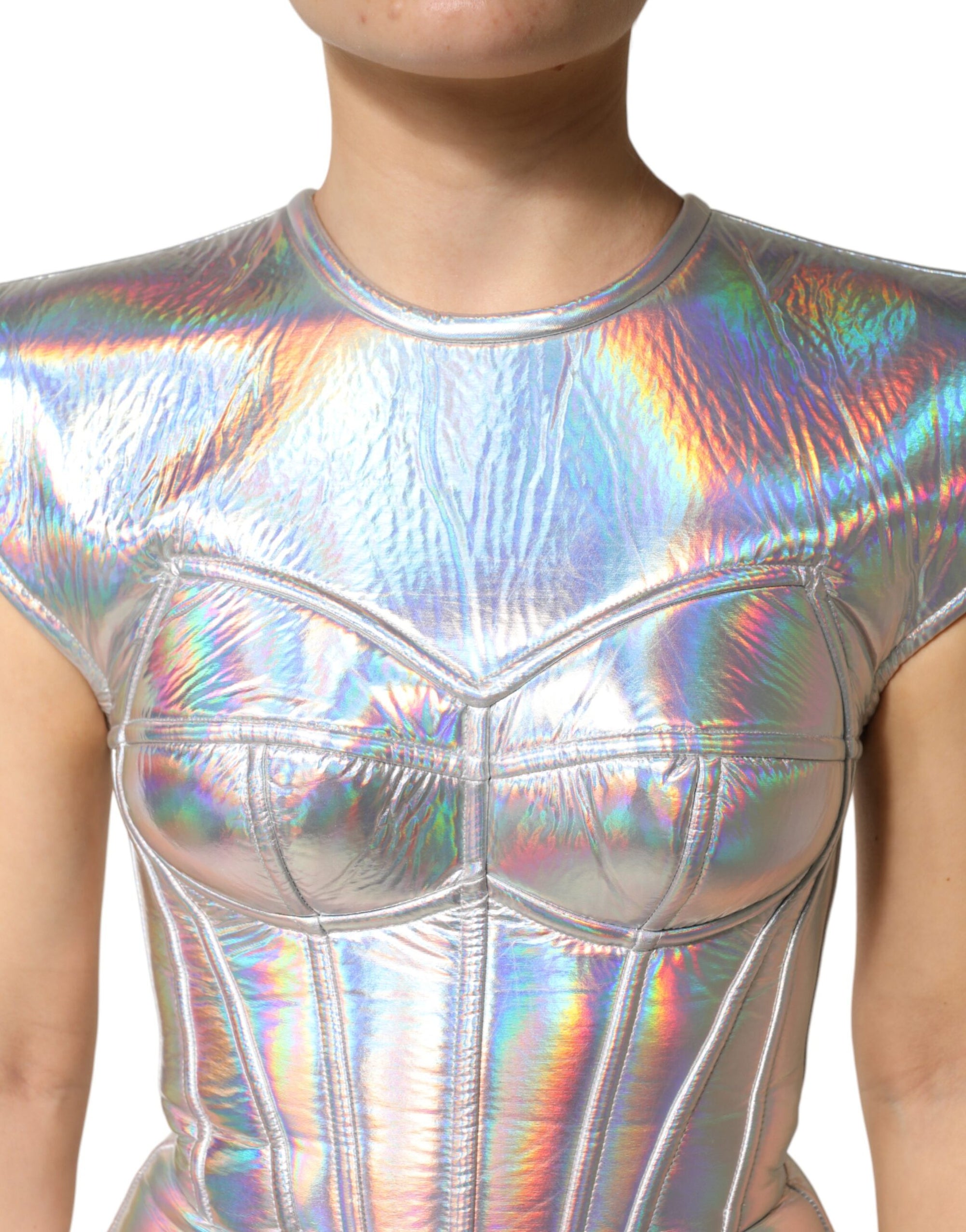 Dolce &amp; Gabbana Silver Iridescent Bodycon Sheath Midi Dress