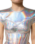 Dolce & Gabbana Silver Iridescent Bodycon Sheath Midi Dress