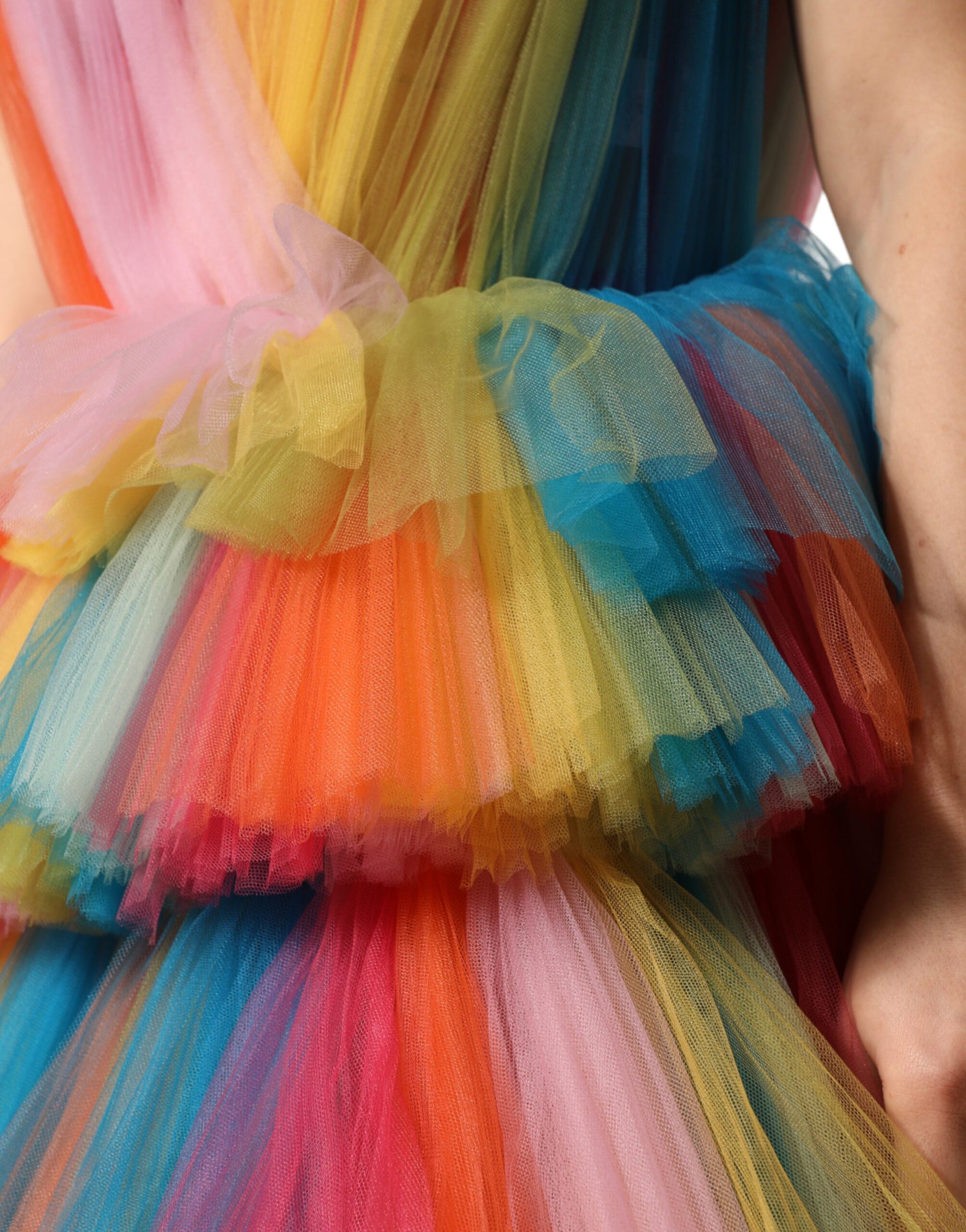 Dolce &amp; Gabbana Multicolor Nylon Tiered Tulle Midi Dress