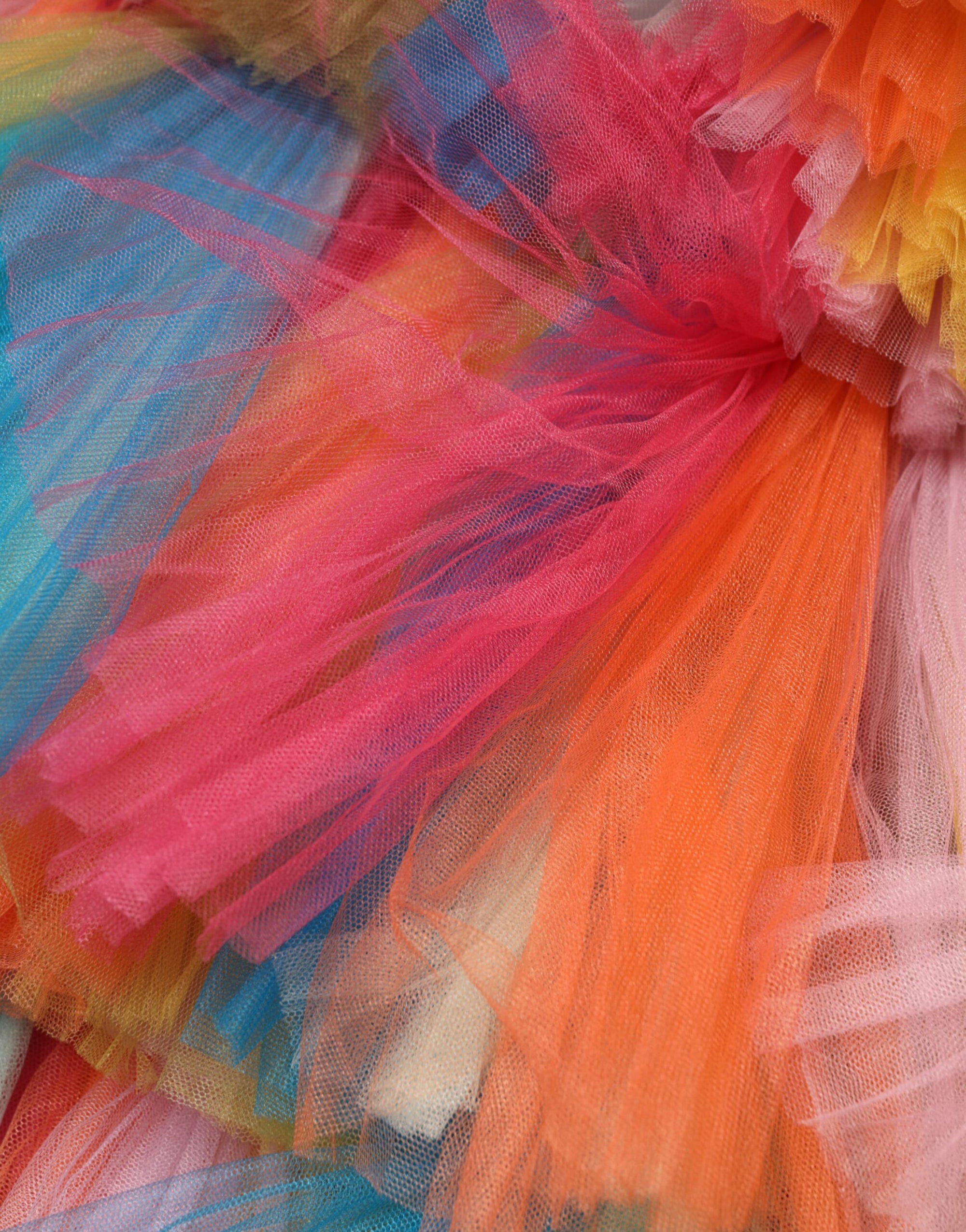 Dolce &amp; Gabbana Multicolor Nylon Tiered Tulle Midi Dress