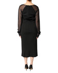 Dolce & Gabbana Black Sheer Yoke Rosette Sheath Midi Dress
