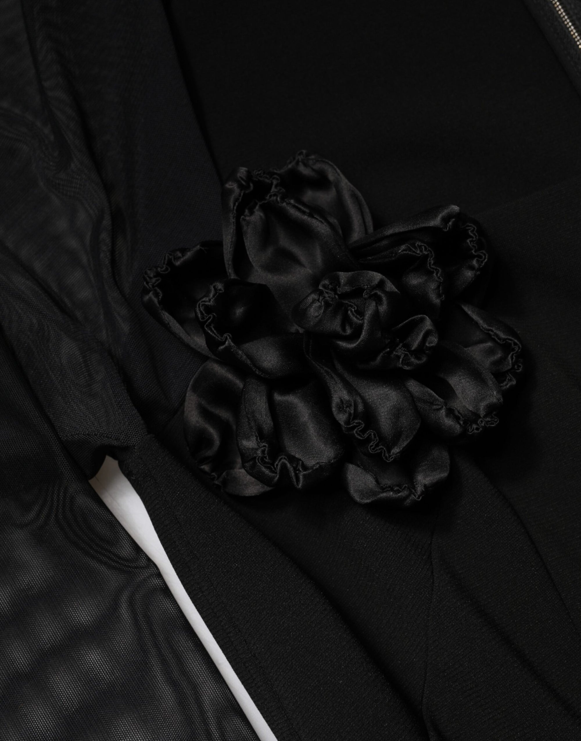 Dolce &amp; Gabbana Black Sheer Yoke Rosette Sheath Midi Dress