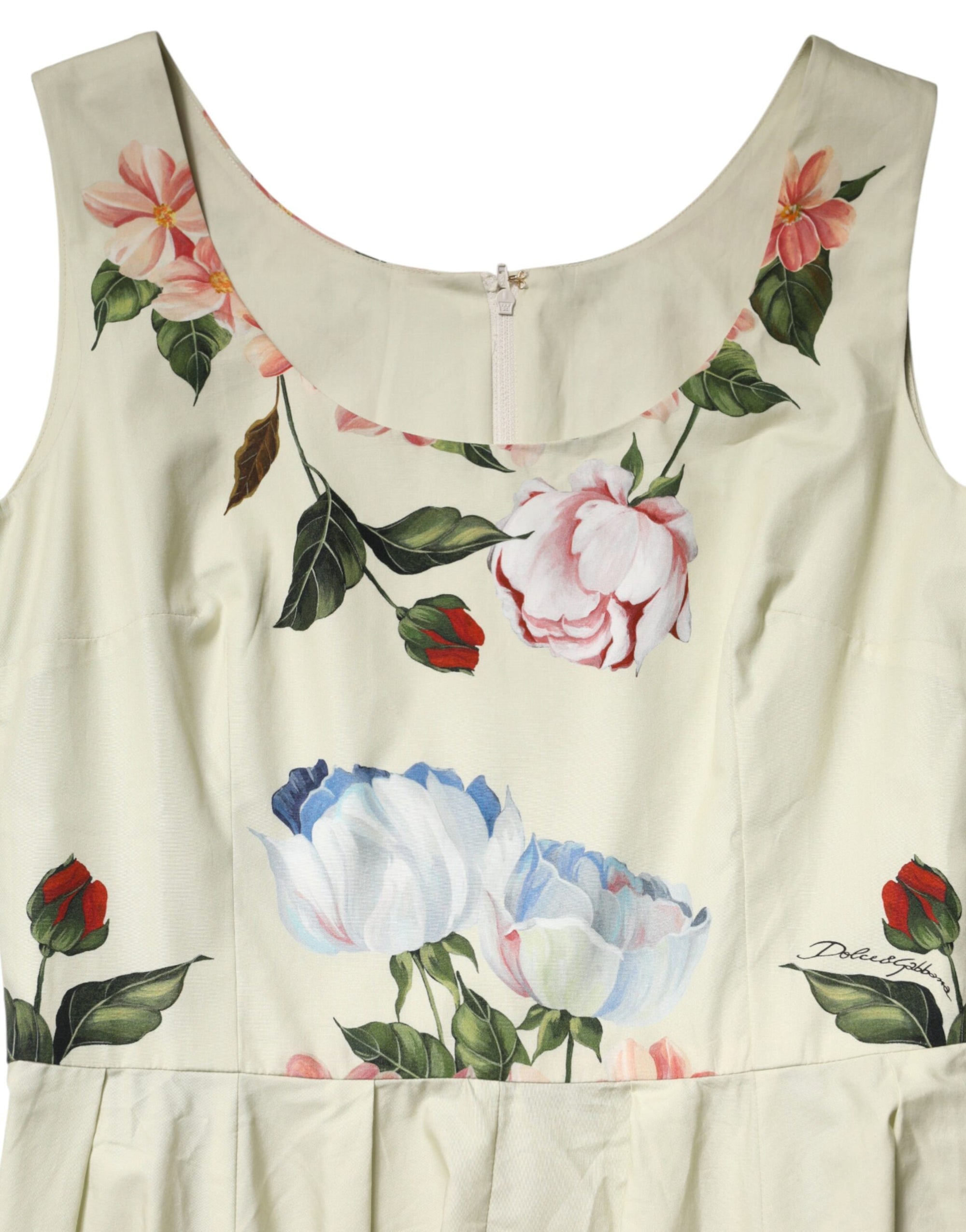 Dolce &amp; Gabbana Beige Floral Sleeveless A-line Dress