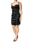 Dolce & Gabbana Black Satin Acetate Lace Eyelets Mini Dress
