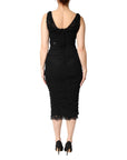 Dolce & Gabbana Black V-Neck Ruched Lace Hem Midi Dress