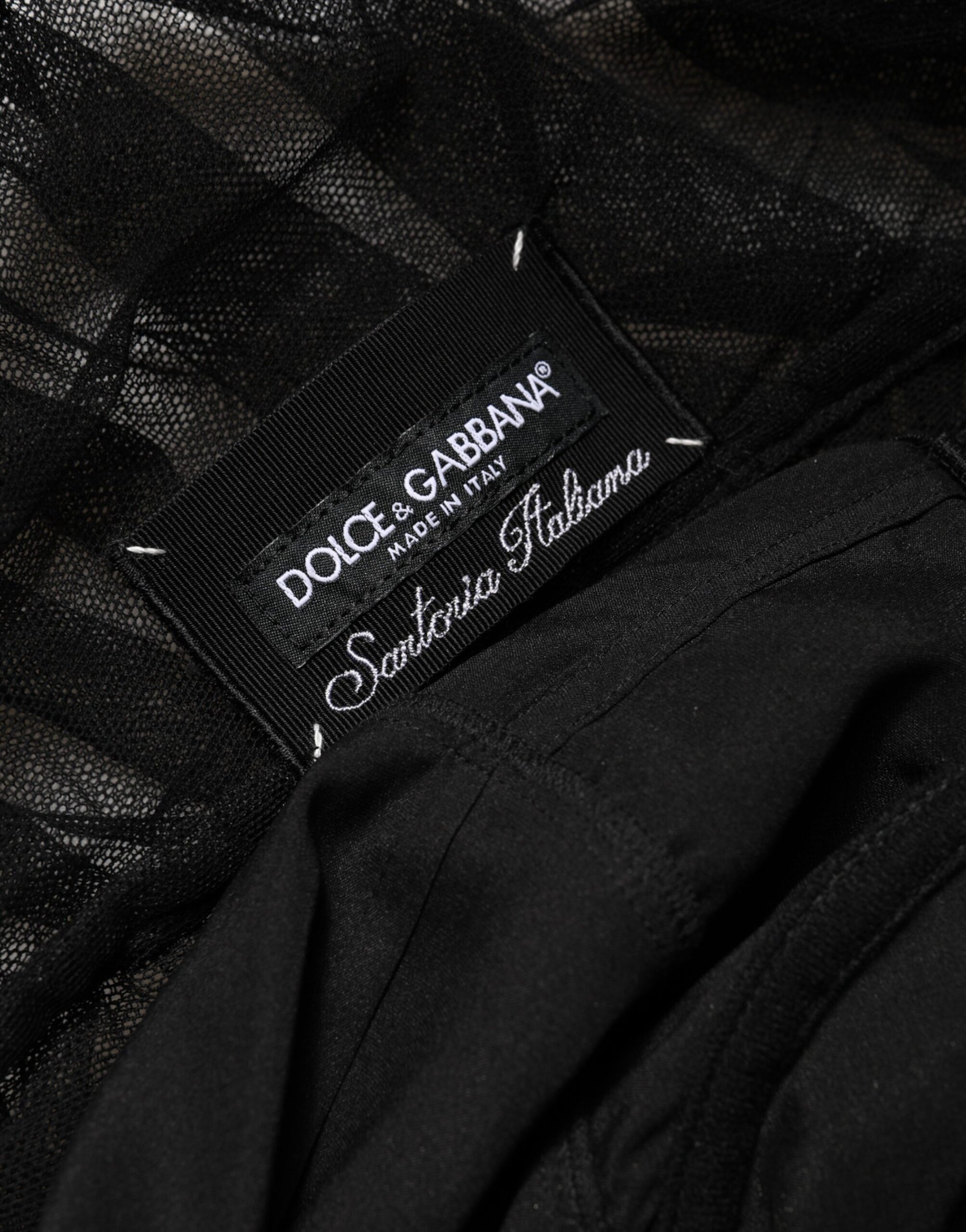 Dolce &amp; Gabbana Black V-Neck Ruched Lace Hem Midi Dress