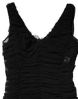 Dolce & Gabbana Black V-Neck Ruched Lace Hem Midi Dress