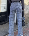 Jeans a vita alta con motivo a quadri