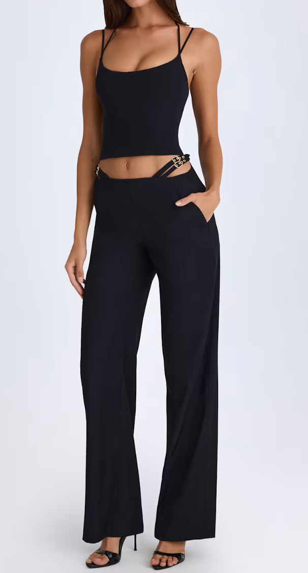 Pantaloni neri gamba larga FIJAME con dettagli in vita