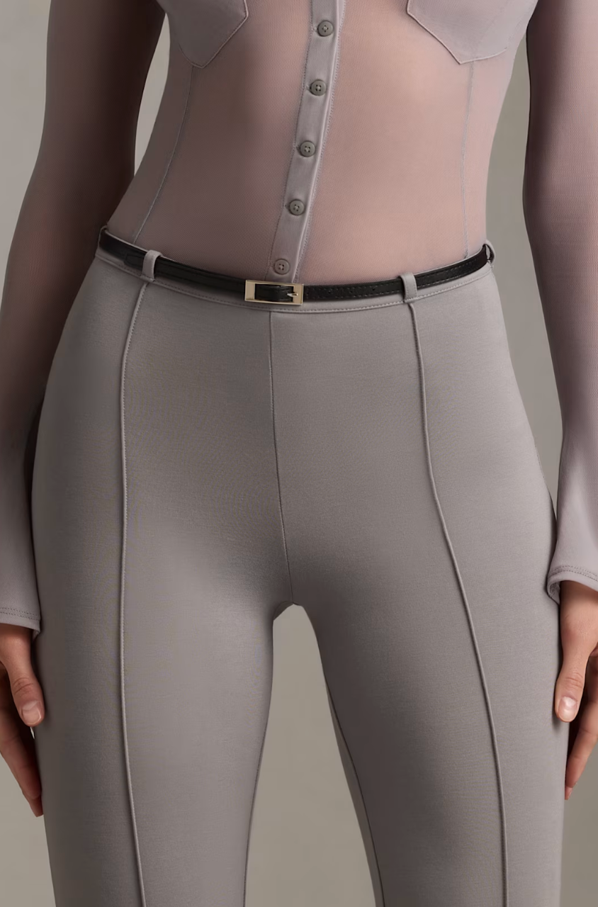 Pantaloni svasati grigi FIJAME, silhouette slanciata