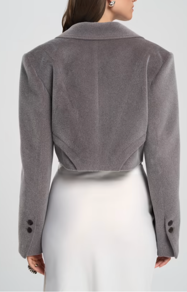 Giacca corta elegante grigia FIJAME con chiusura monopetto