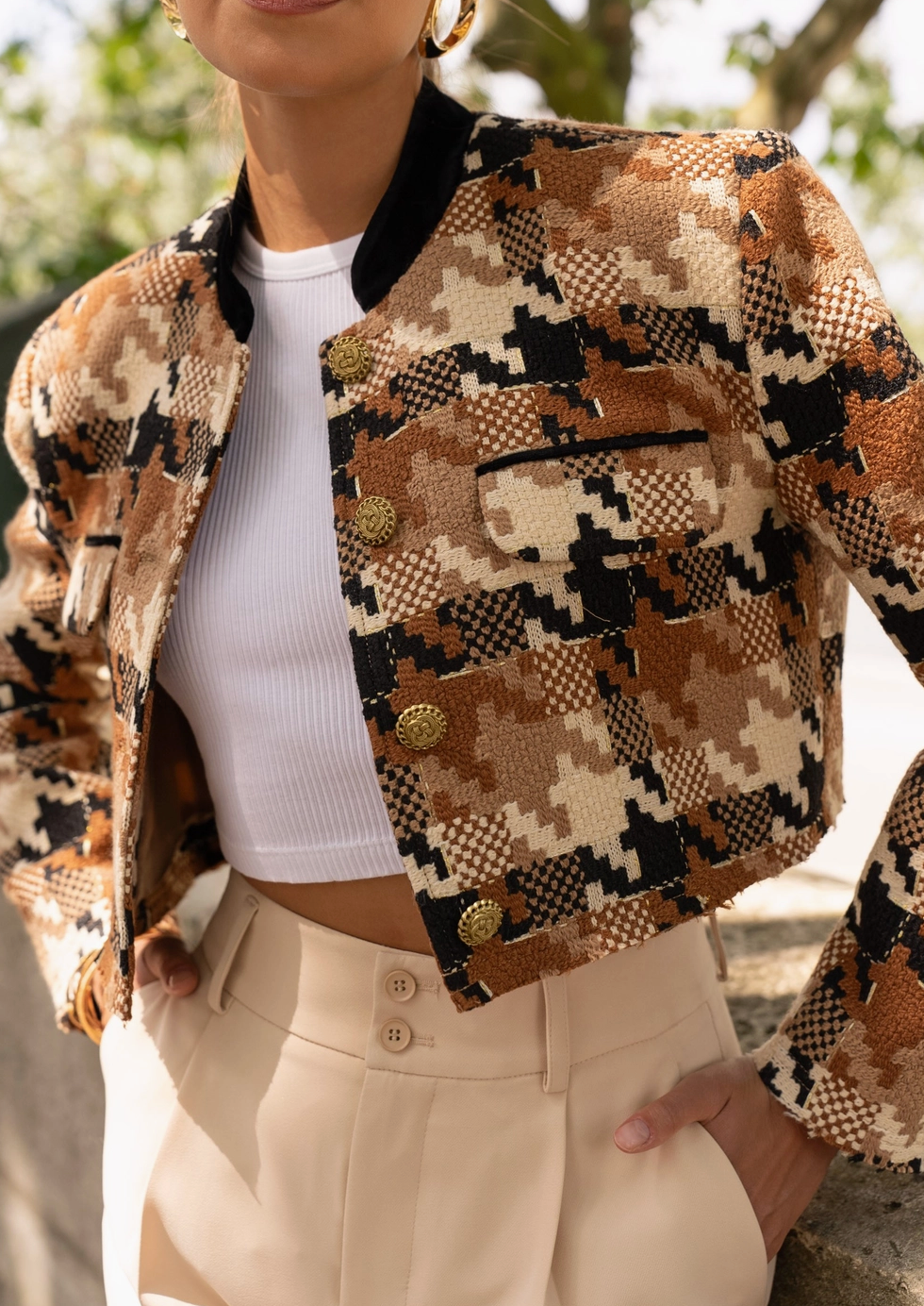 Giacca fantasia beige e nero FIJAME vista laterale