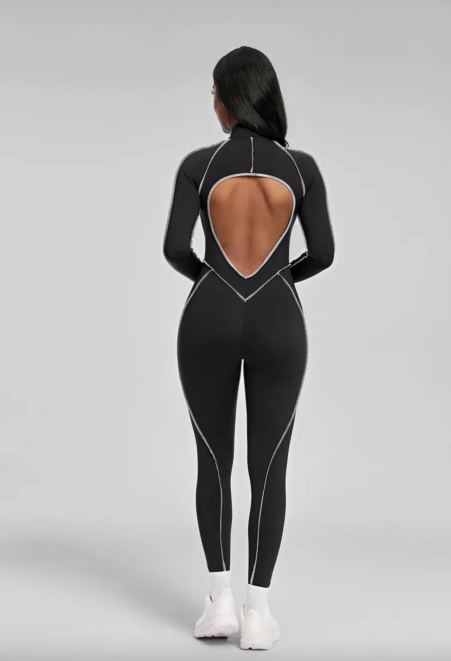 Tuta sculpt donna con schiena scoperta a V e cuciture sagomate Fijame