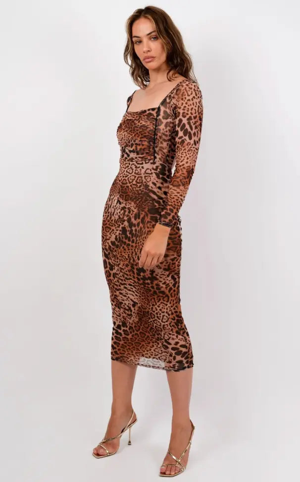 Vestito midaxi Kendra Leopard Estefy-shop