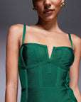 dettaglio bustier strutturato abito verde donna